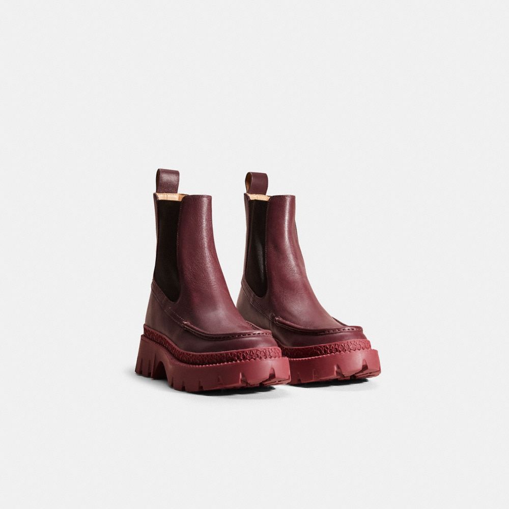 COACH®,RESTORED JOEY BOOTIE,Dark Cranberry,Angle View