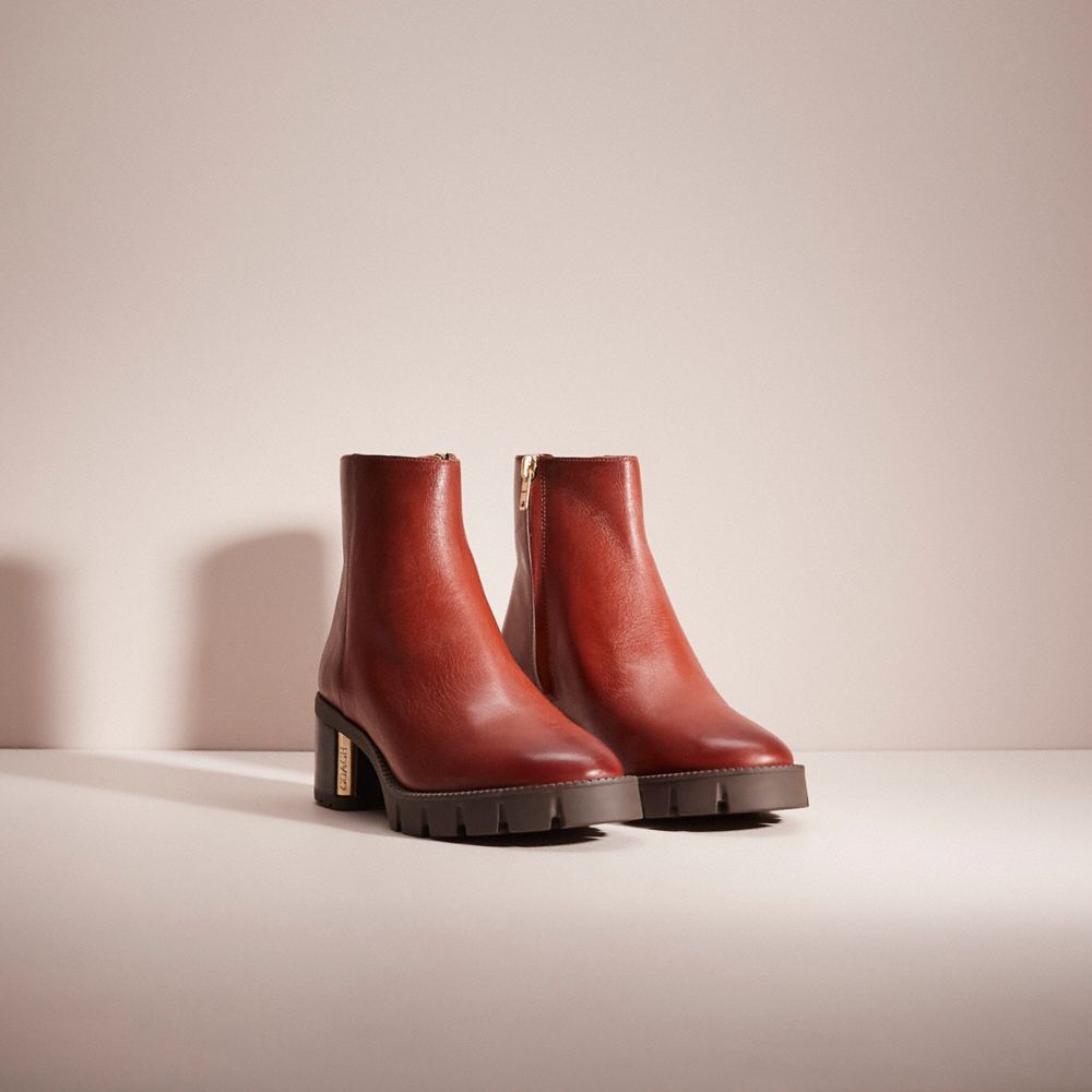 COACH®,RESTORED CHRISSY BOOTIE,Red Mocha,Angle View