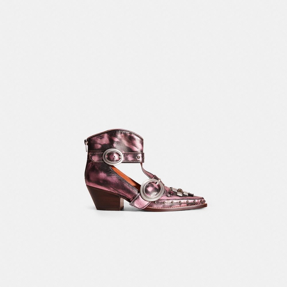 COACH®,RESTORED CUT OUT WESTERN CREEPER BOOTIE,Metallic Leather,Amarath,Front View