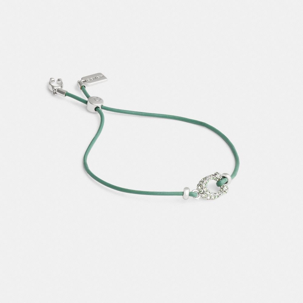 COACH®,PAVÉ SIGNATURE LEATHER SLIDER BRACELET,Silver/Green,Front View