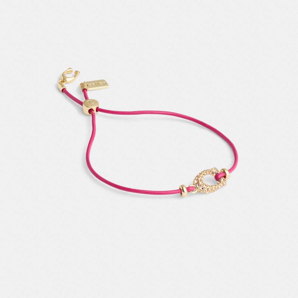 COACH®,PAVÉ SIGNATURE LEATHER SLIDER BRACELET,Gold/Pink,Front View