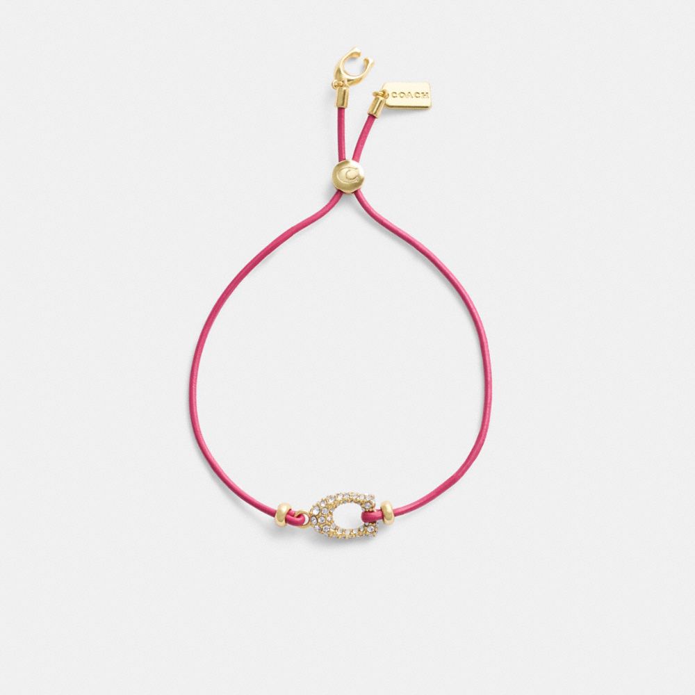 COACH®,PAVÉ SIGNATURE LEATHER SLIDER BRACELET,Gold/Pink,Inside View,Top View