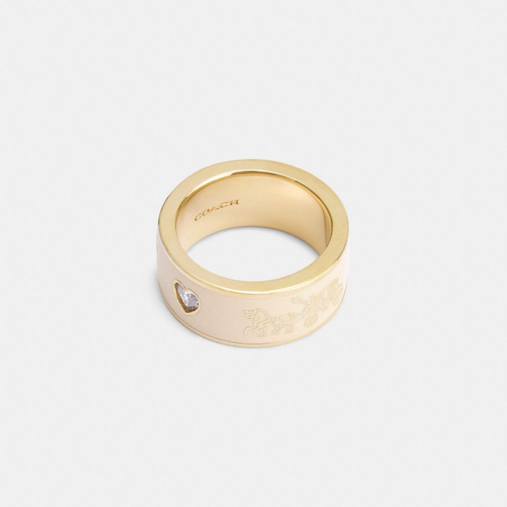 COACH®,HORSE AND CARRIAGE ENAMEL RING,Gold/Chalk,Front View