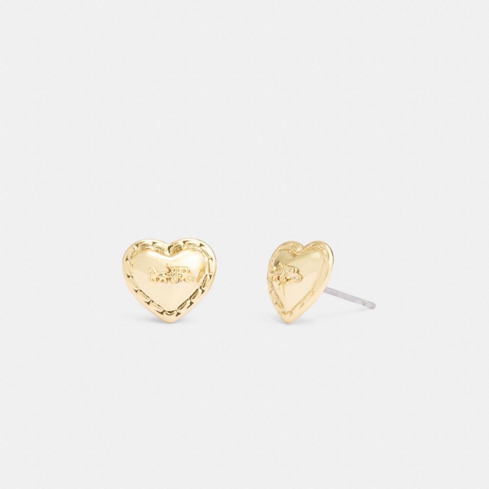 COACH®,HORSE AND CARRIAGE HEART STUD EARRINGS,Gold,Front View