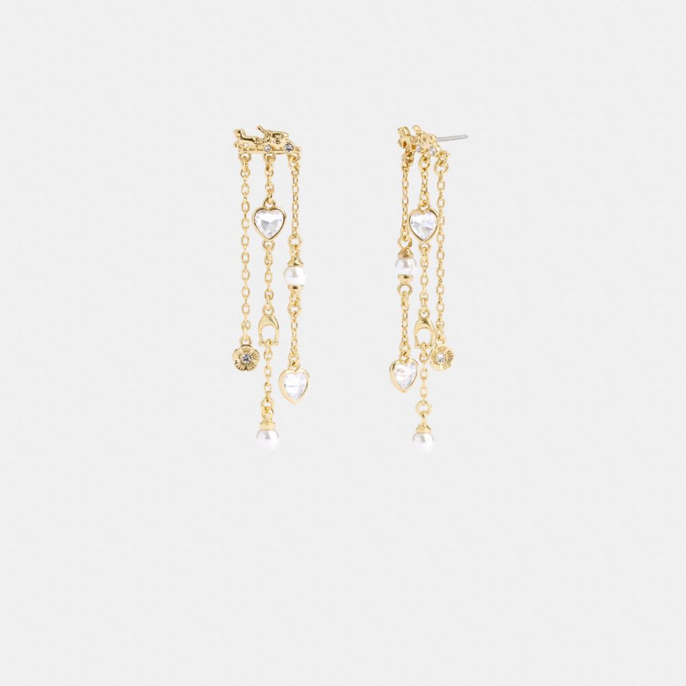 COACH®,HORSE AND CARRIAGE FRONT BACK CHARM EARRINGS,Gold,Front View