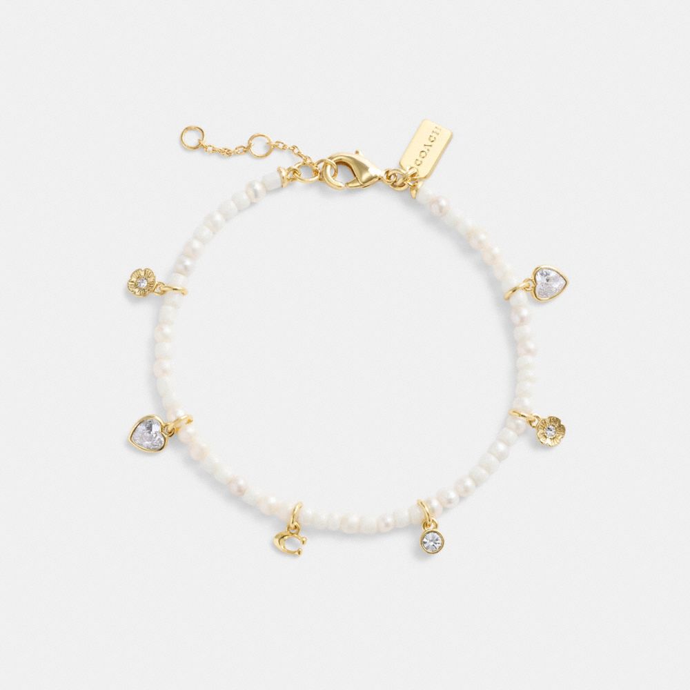 COACH®,PEARL CHARM BRACELET,Gold/Pearl,Inside View,Top View