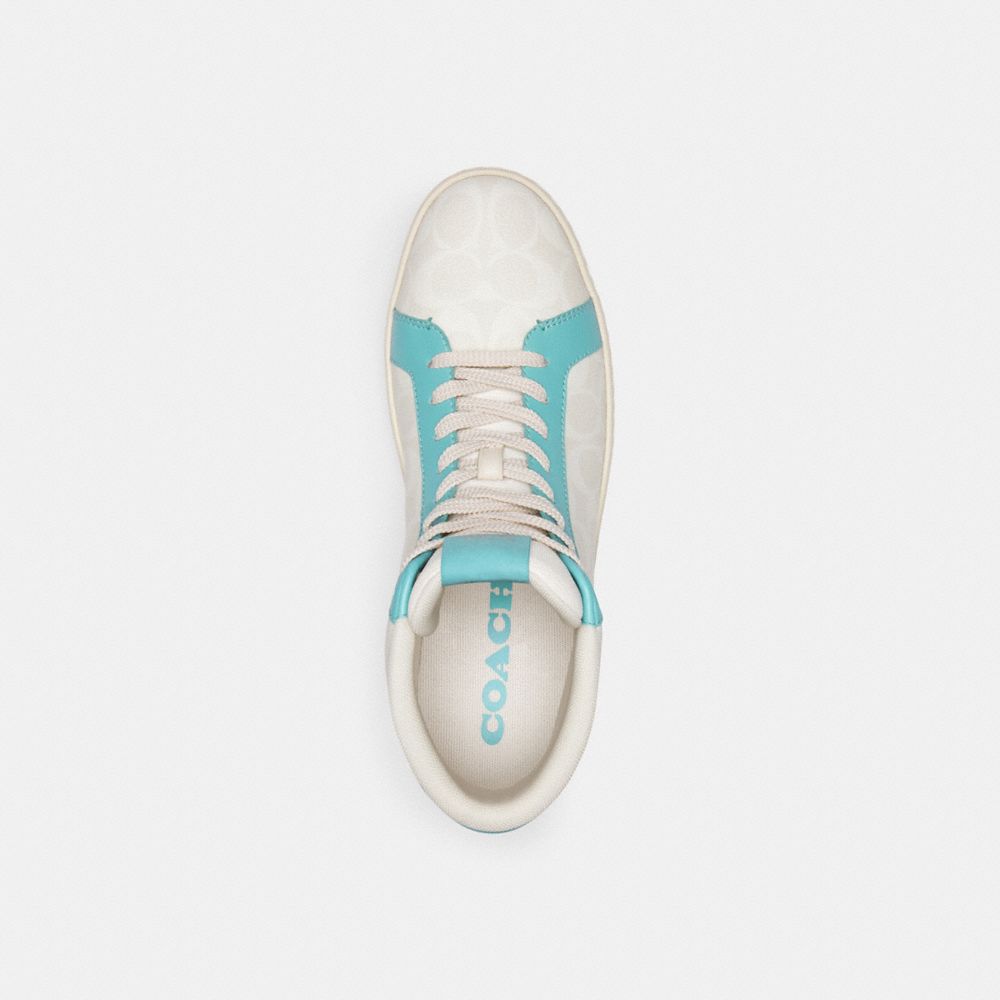 COACH®,CLIP HIGH TOP SNEAKER IN SIGNATURE CANVAS,Faded Blue/Chalk,Inside View,Top View