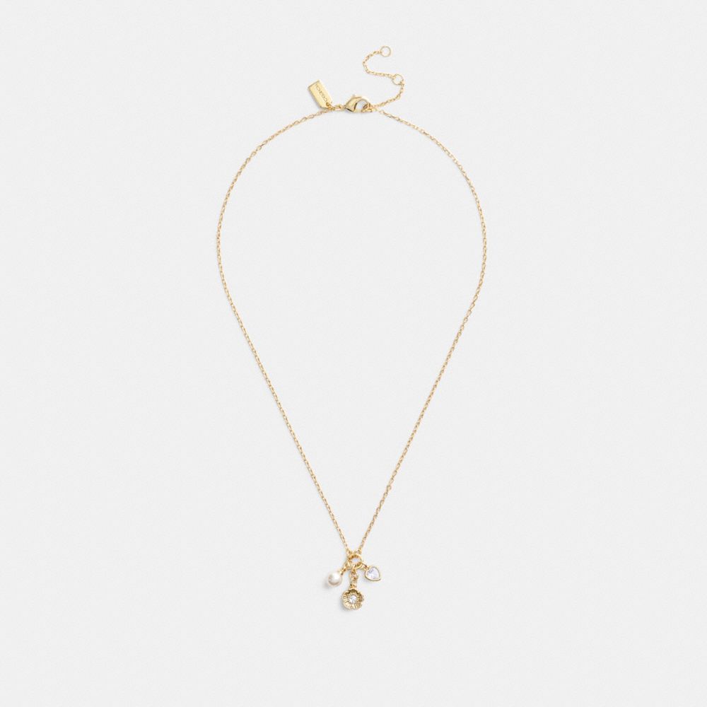 COACH®,TEA ROSE CLUSTER PENDANT NECKLACE,Tea Rose,Gold,Inside View,Top View