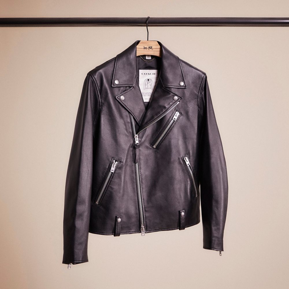 COACH®,RESTORED LEATHER MOTO JACKET,Black,Front View