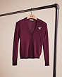COACH®,RESTORED REXY PATCH CARDIGAN,Burgundy,Front View