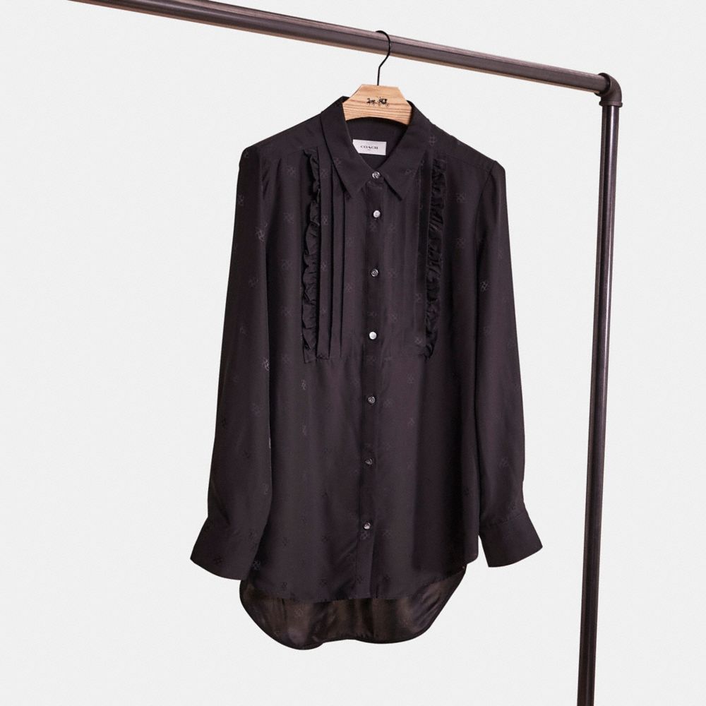 COACH®,RESTORED JACQUARD BIB SHIRT,Black,Front View