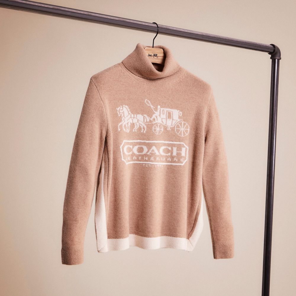 COACH®,RESTORED COLORBLOCK HORSE AND CARRIAGE SWEATER,Tan Multi,Front View