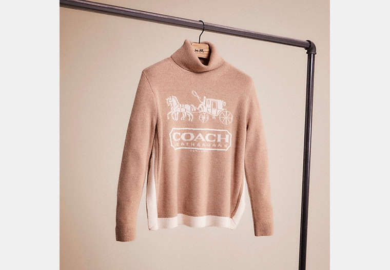 COACH®,RESTORED COLORBLOCK HORSE AND CARRIAGE SWEATER,Tan Multi,Front View