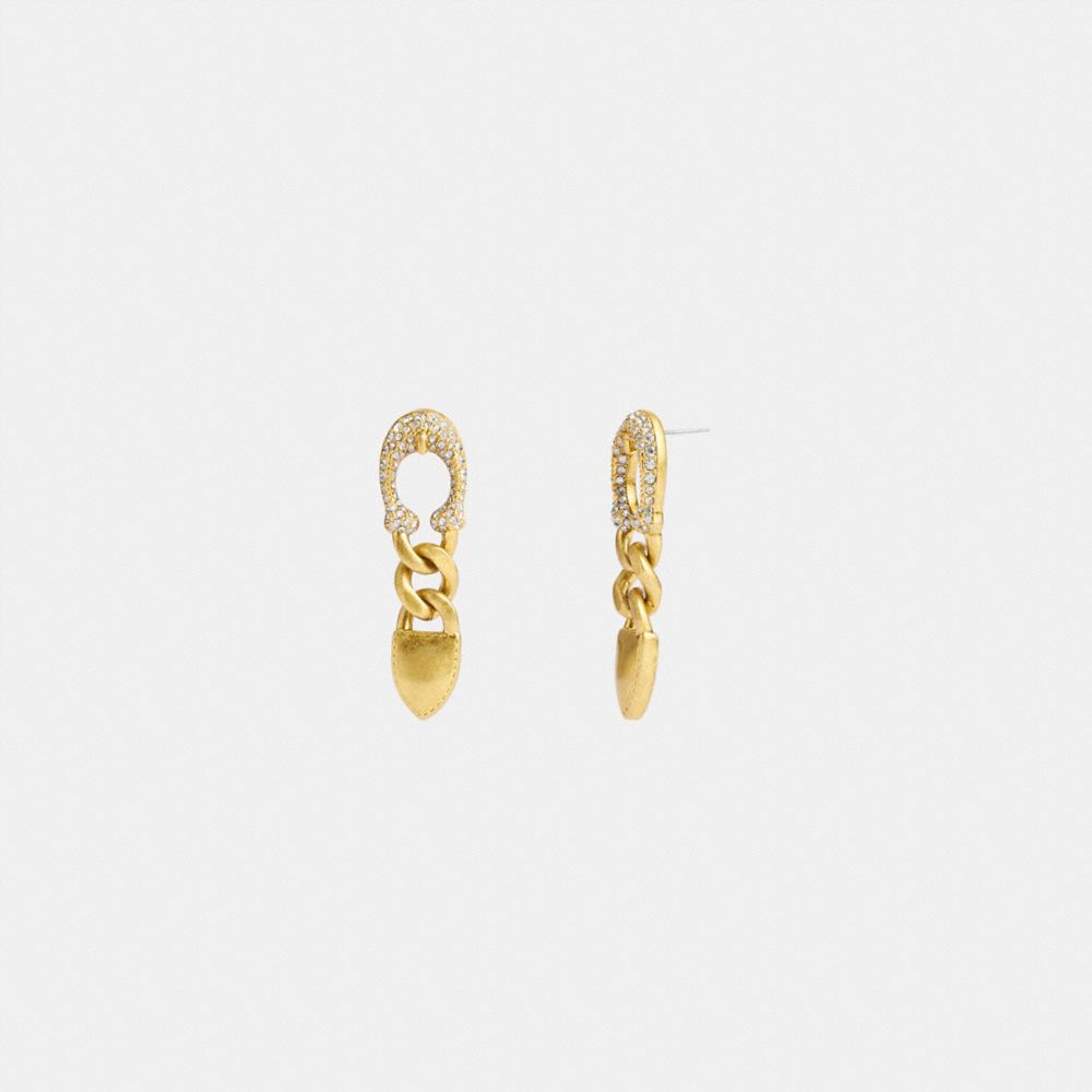 COACH®,PAVÉ SIGNATURE BUCKLE CHAIN EARRINGS,Gold,Front View