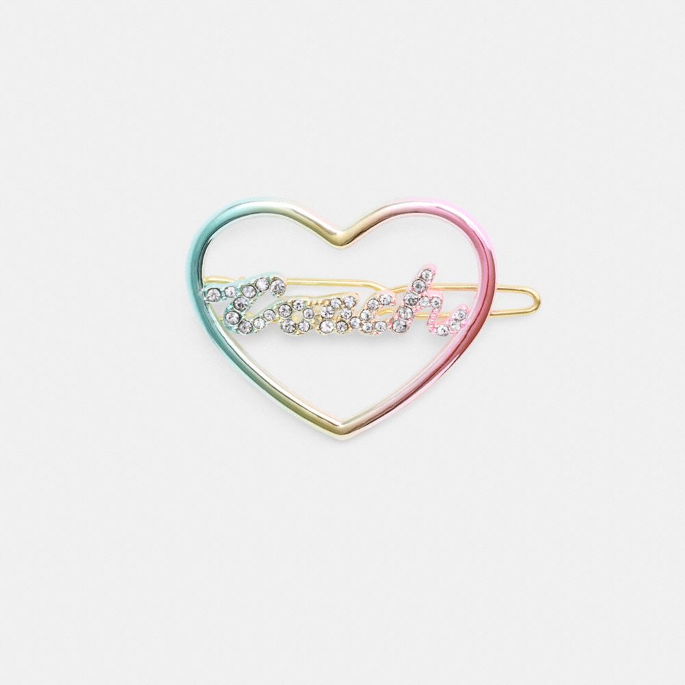 COACH®,RAINBOW COACH SCRIPT BARRETTE,Gold/Multi,Front View