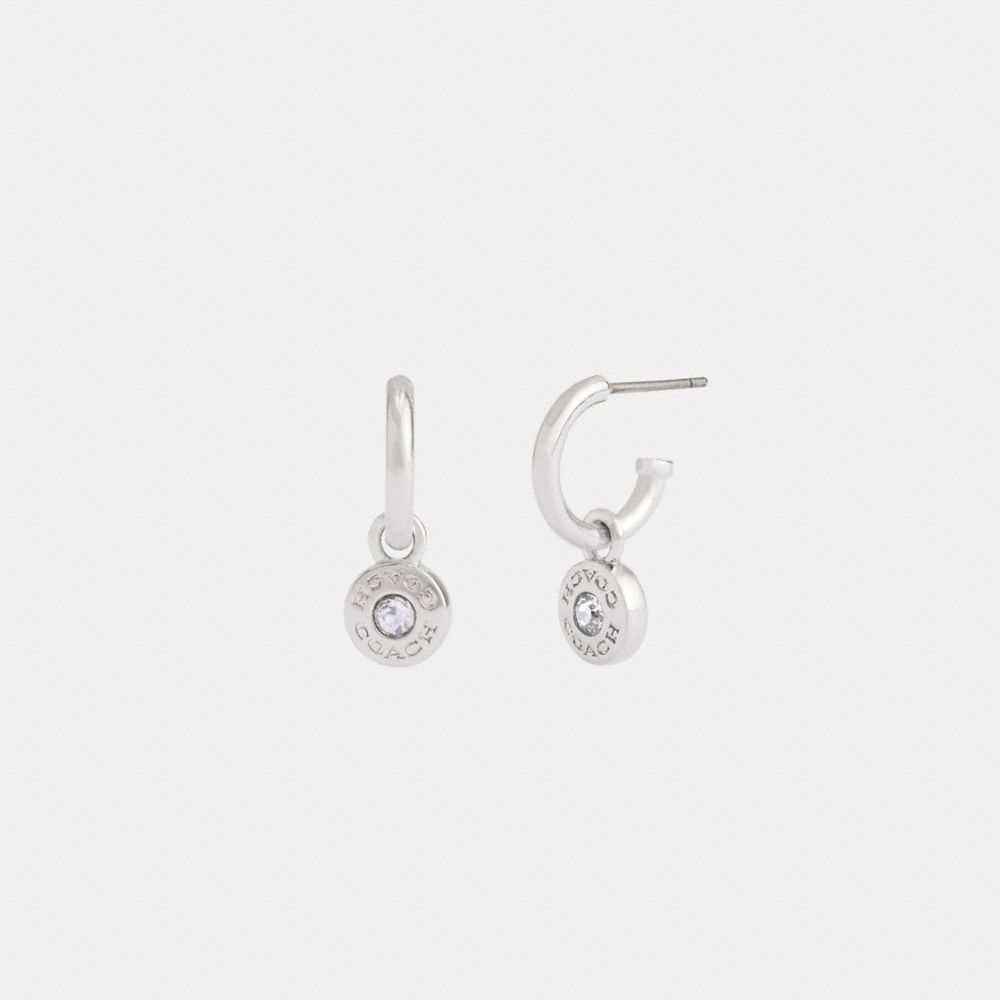 COACH®,OPEN CIRCLE DROP HUGGIE EARRINGS,Silver,Front View