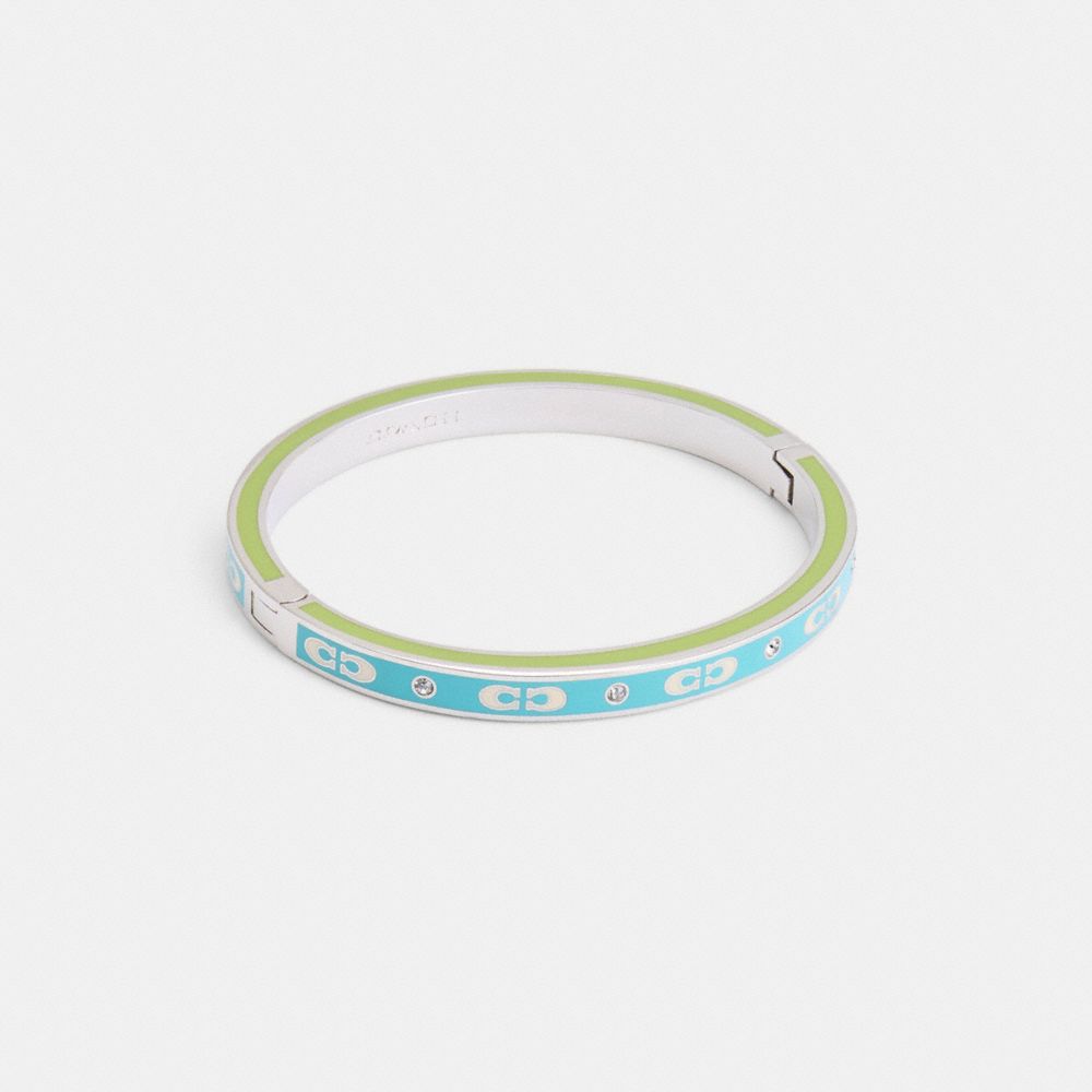 COACH®,SIGNATURE ENAMEL HINGED BANGLE,Silver/Multi,Front View