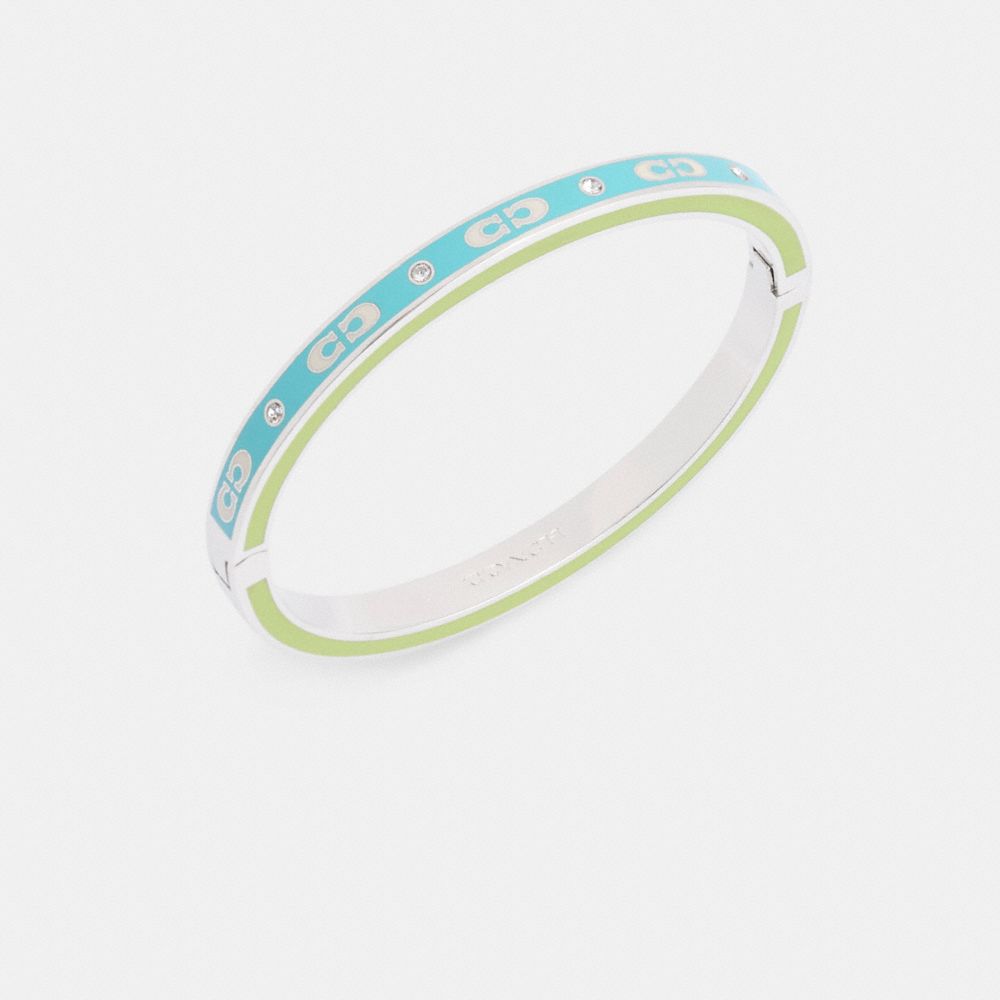 COACH®,SIGNATURE ENAMEL HINGED BANGLE,Silver/Multi,Inside View,Top View