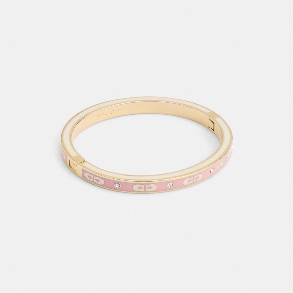 COACH®,SIGNATURE ENAMEL HINGED BANGLE,Gold/Chalk Multi,Front View