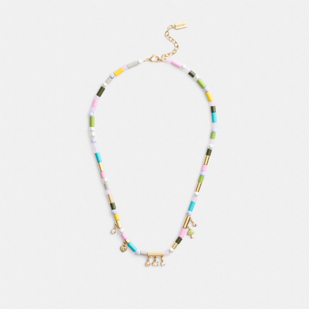 COACH®,Heart Multi Charm Beaded Necklace,Multi Color,Inside View,Top View