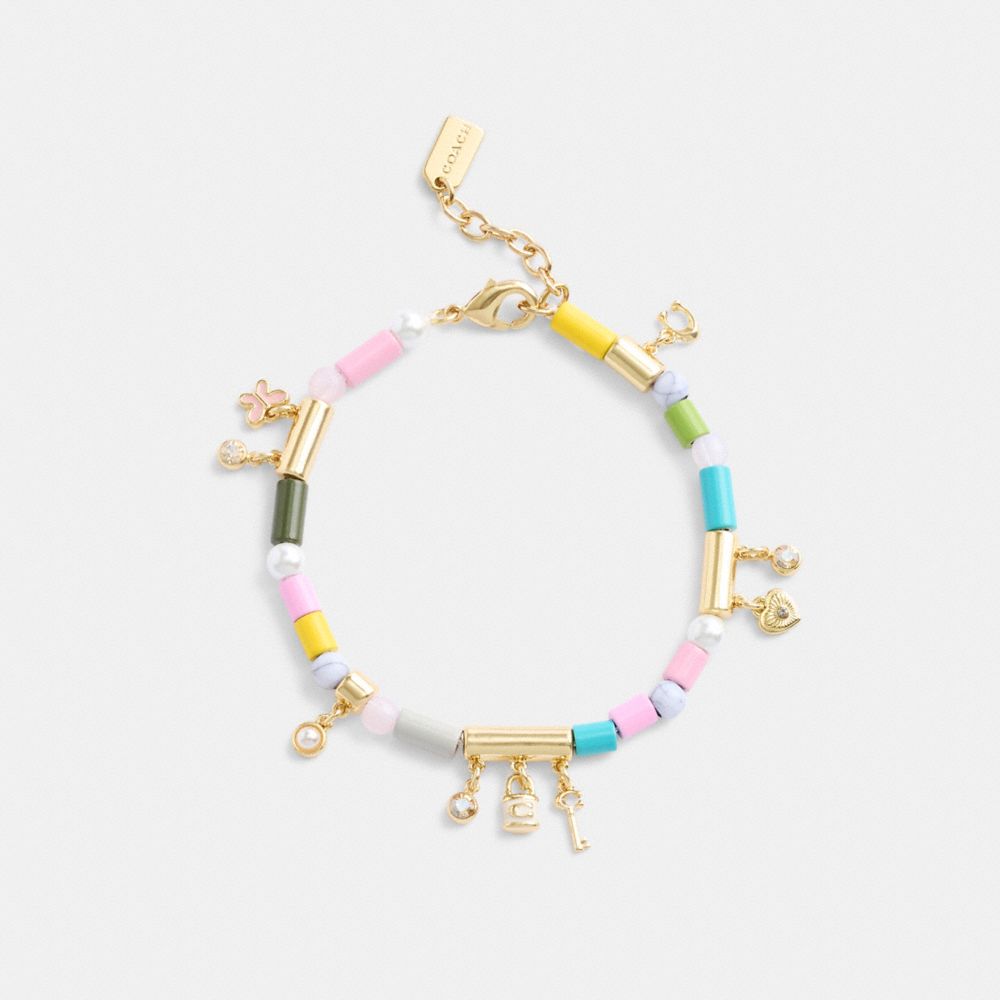 COACH®,Heart Multi Charm Beaded Bracelet,Multi Color,Inside View,Top View