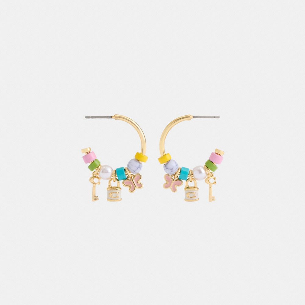 COACH®,Padlock Multi Charm Huggie Earrings,Multi Color,Inside View,Top View