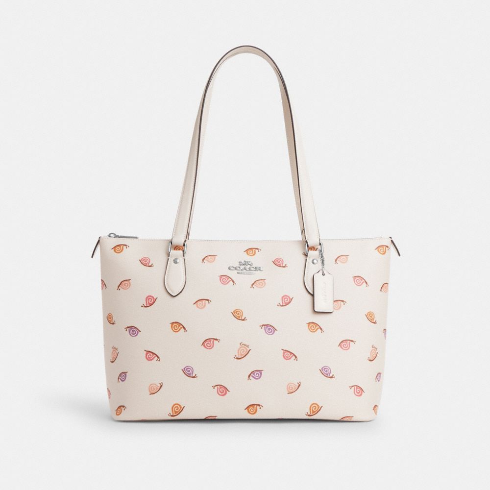 COACH®,GALLERY TOTE BAG WITH SNAIL PRINT,Novelty Print,Large,Silver/Chalk Multi,Front View