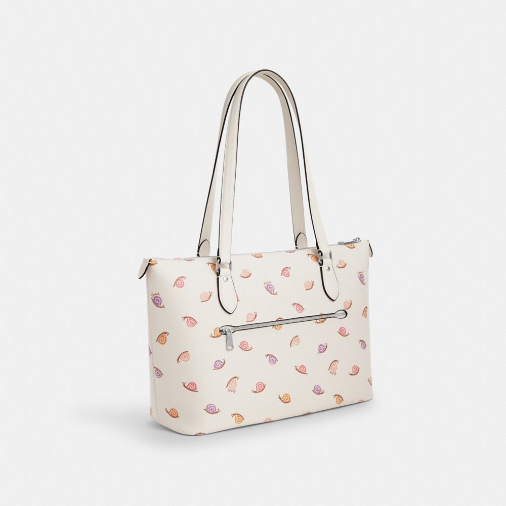 COACH®,GALLERY TOTE BAG WITH SNAIL PRINT,Novelty Print,Large,Silver/Chalk Multi,Angle View