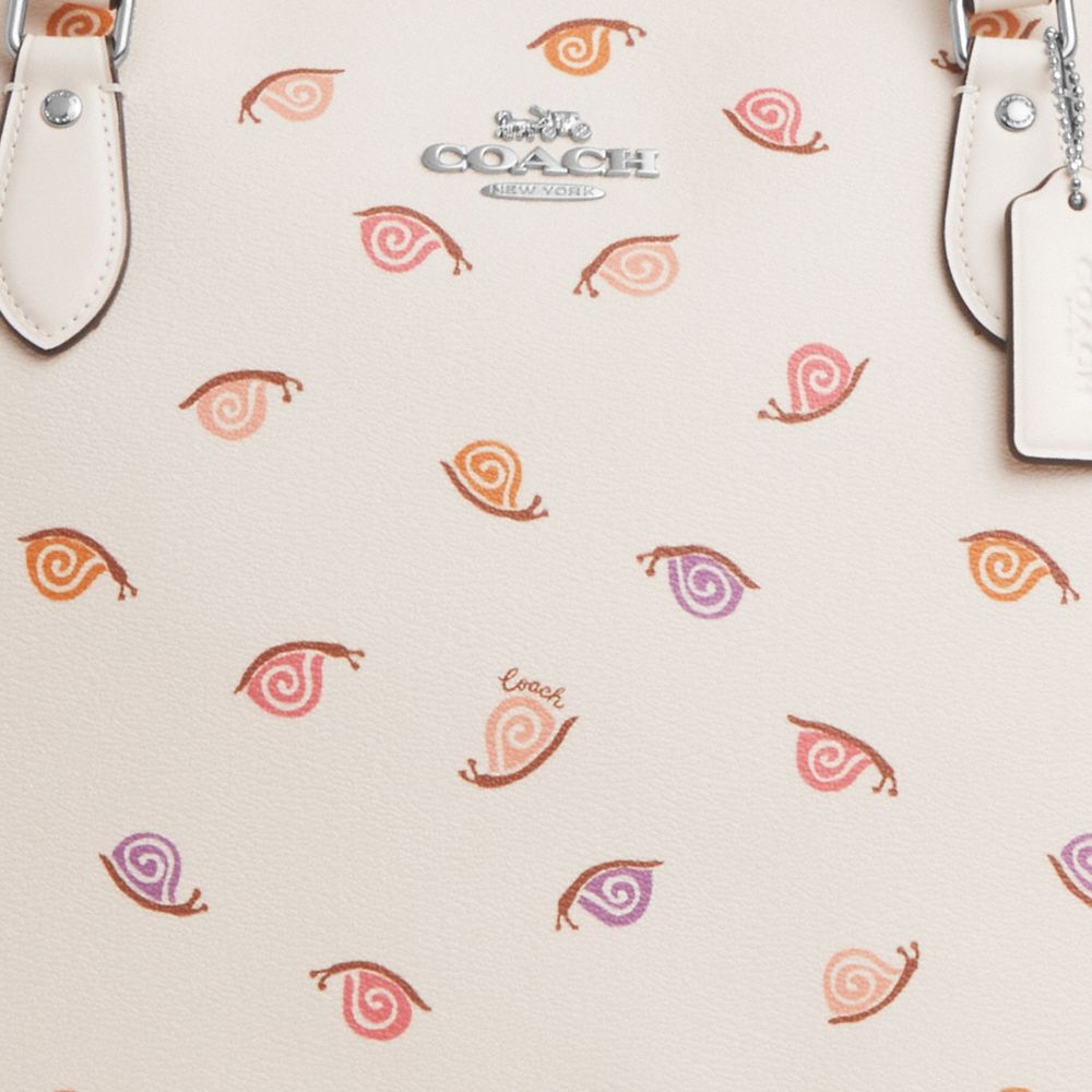 COACH®,Gallery Tote Bag With Snail Print,Leather,Tote,Logo,Metal,Embossed,Casual,White