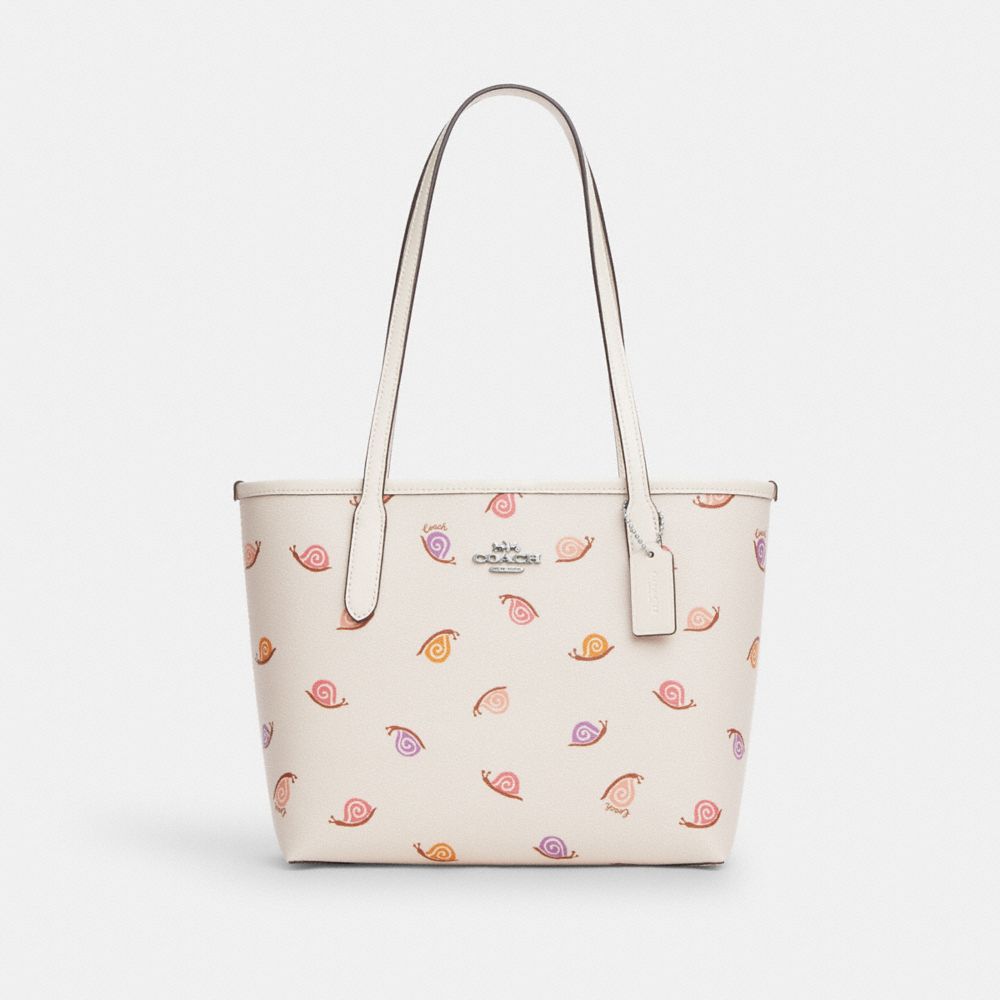 COACH®,SMALL CITY TOTE WITH SNAIL PRINT,Novelty Print,Medium,Silver/Chalk Multi,Front View