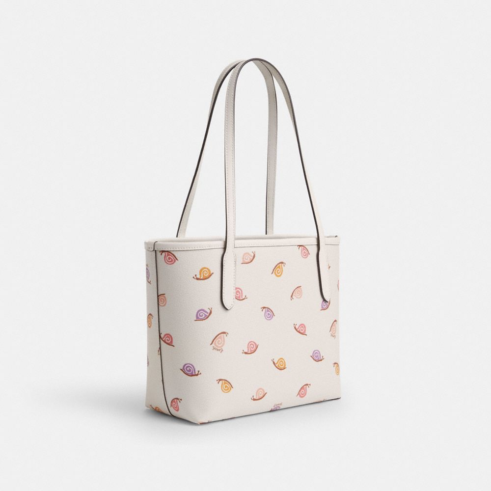 COACH®,SMALL CITY TOTE WITH SNAIL PRINT,Novelty Print,Medium,Silver/Chalk Multi,Angle View