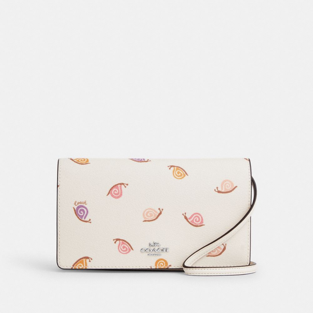 COACH®,ANNA FOLDOVER CLUTCH CROSSBODY WITH SNAIL PRINT,Novelty Print,Silver/Chalk Multi,Front View