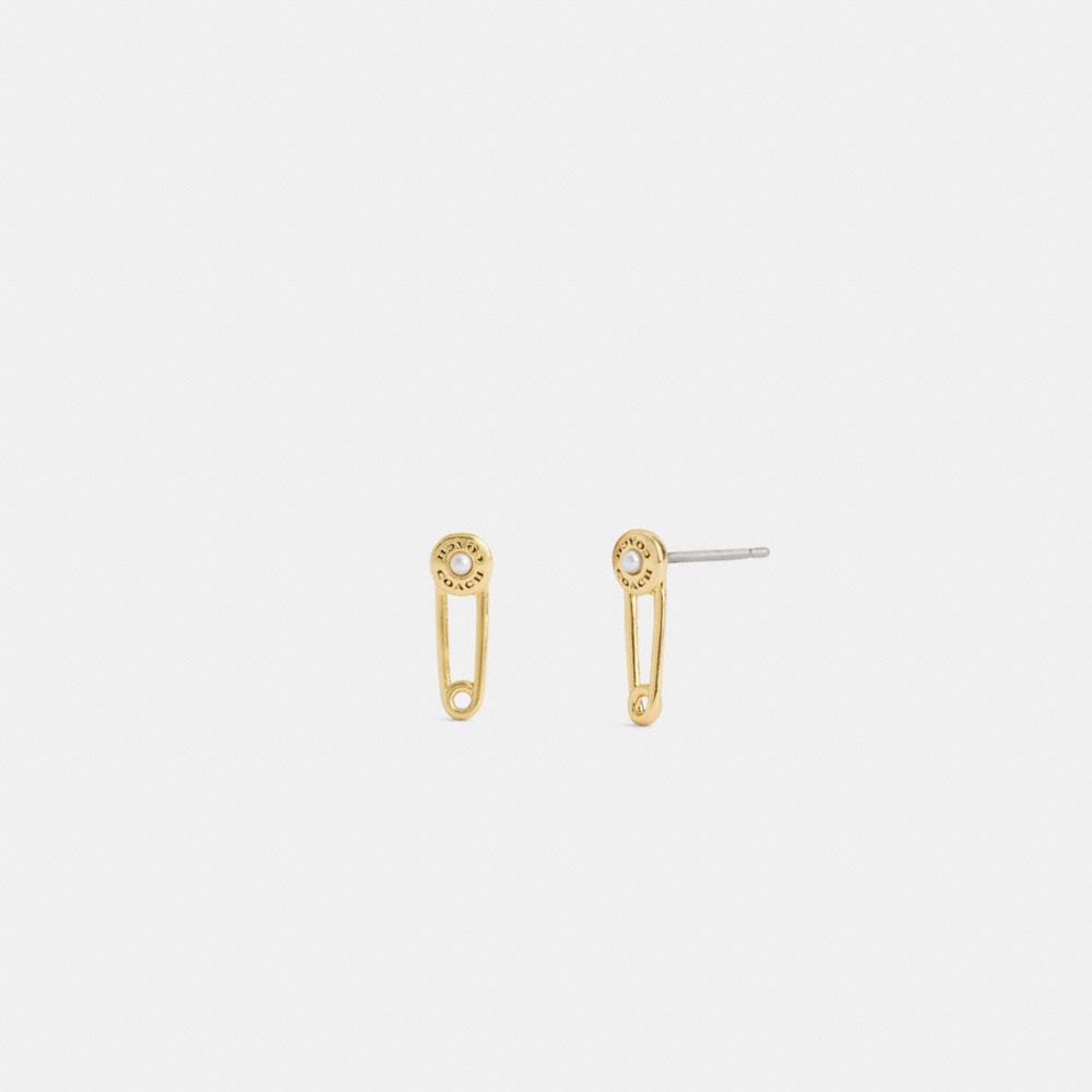COACH®,SAFETY PIN STUD EARRINGS,Gold,Front View