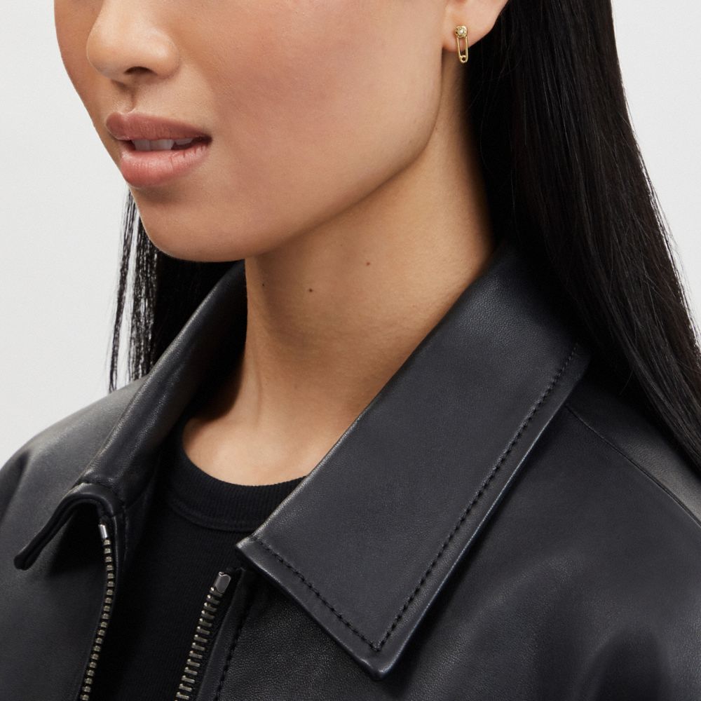 COACH®,SAFETY PIN STUD EARRINGS,Gold,Detail View