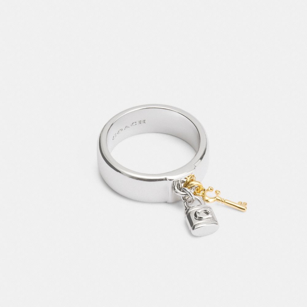 Coach Outlet Lock And Key Charm Ring In Metallic