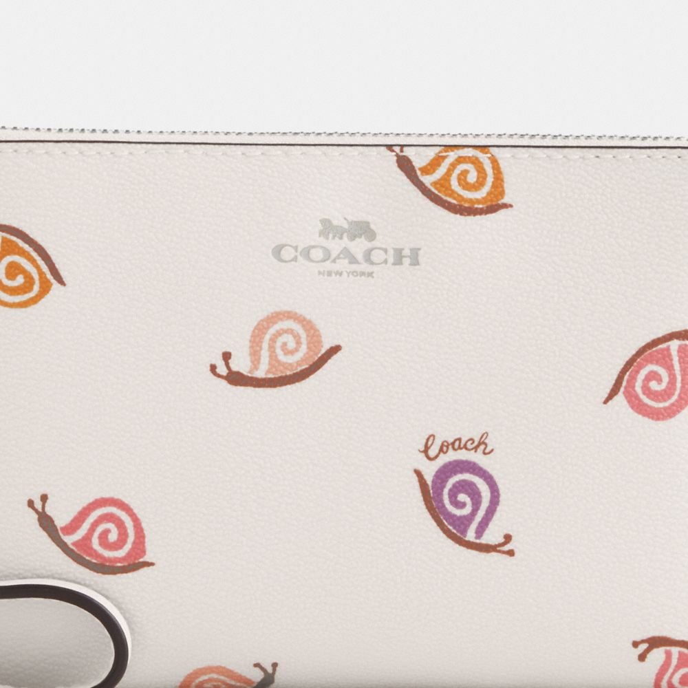 COACH®,CORNER ZIP WRISTLET WITH SNAIL PRINT,Novelty Print,Mini,Silver/Chalk Multi