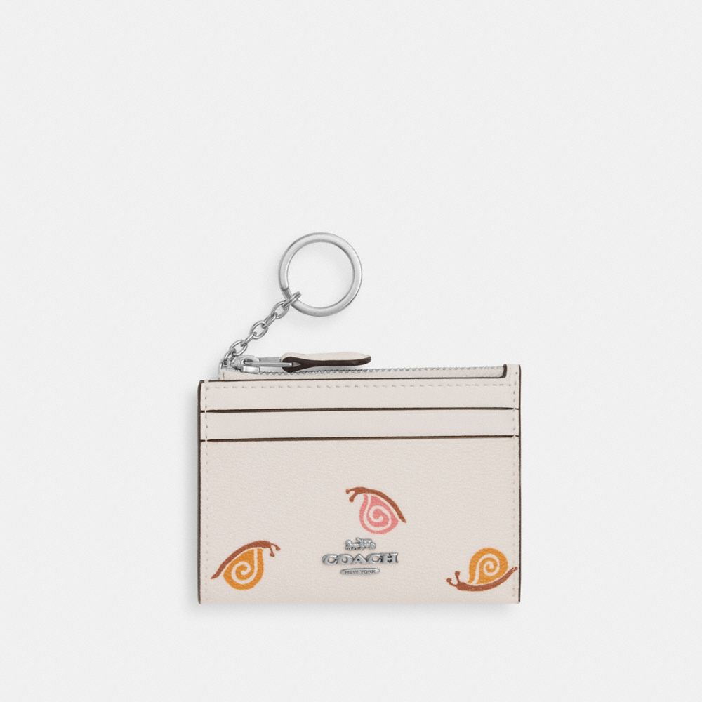 COACH®,MINI SKINNY ID CASE WITH SNAIL PRINT,Novelty Print,Silver/Chalk Multi,Front View