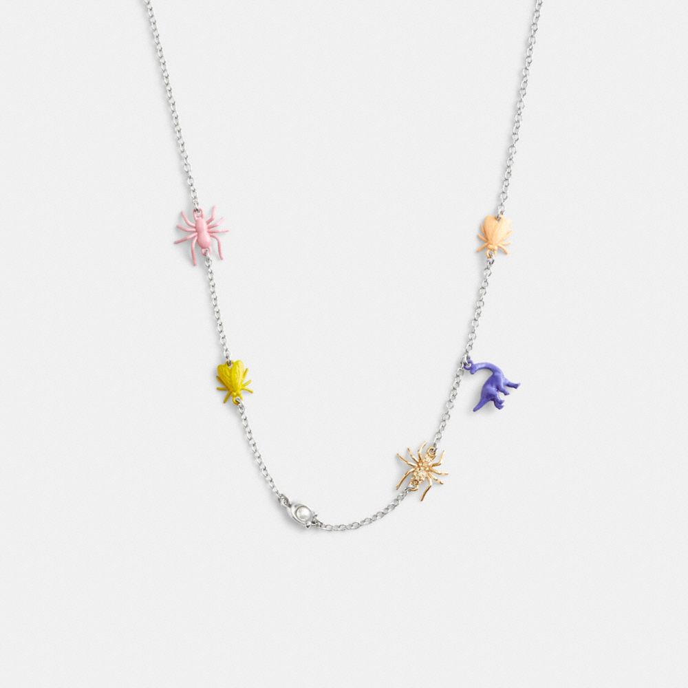 COACH®,BUG CHARM NECKLACE,Silver/Multi,Front View