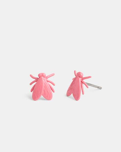 COACH®,FLY STUD EARRINGS,Silver/Pink,Front View