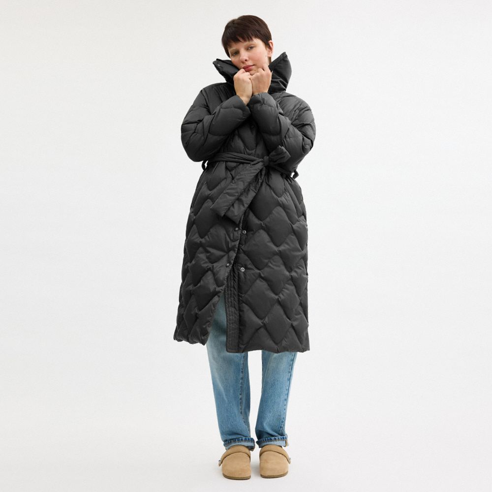 COACH®,Quilted Long Puffer In Recycled Nylon,Black,Scale View