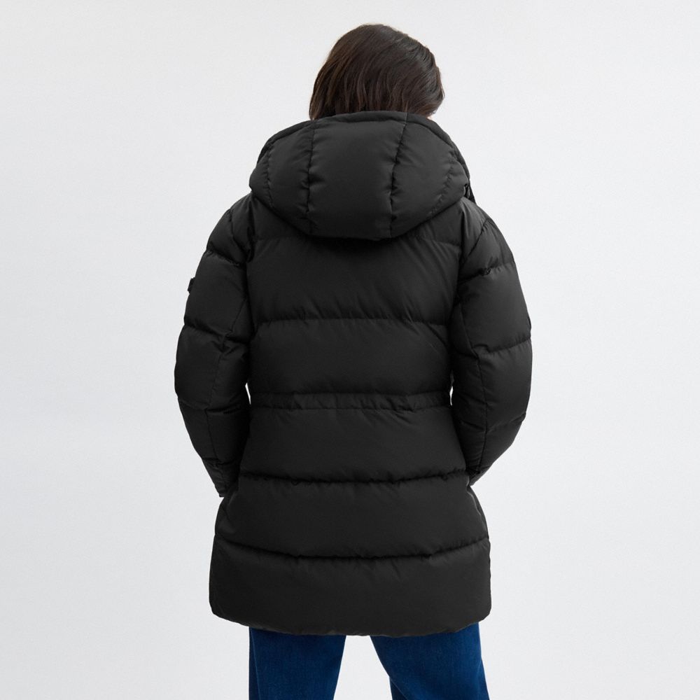 COACH®,Mid Puffer In Recycled Polyester,Recycled Polyester,Parka,Puffer,Down,Quilted,Drawstring,Sustainable,Casual,Black,Scale View
