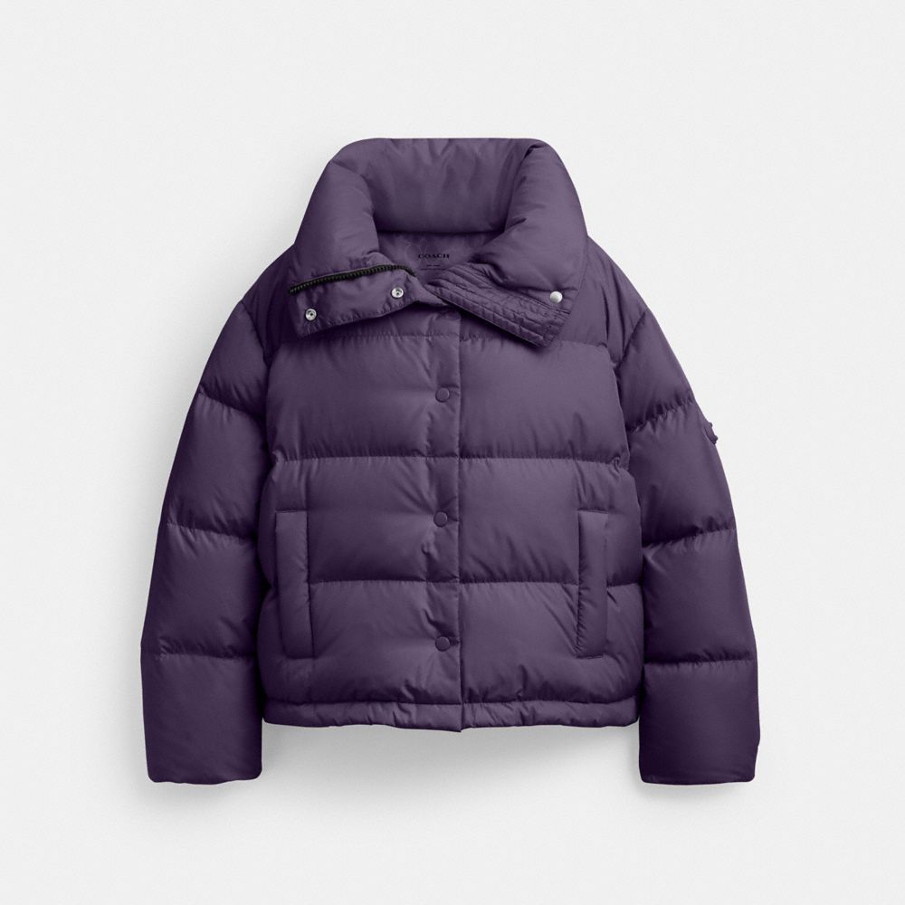 COACH®,Short Puffer In Recycled Polyester,Purple,Front View