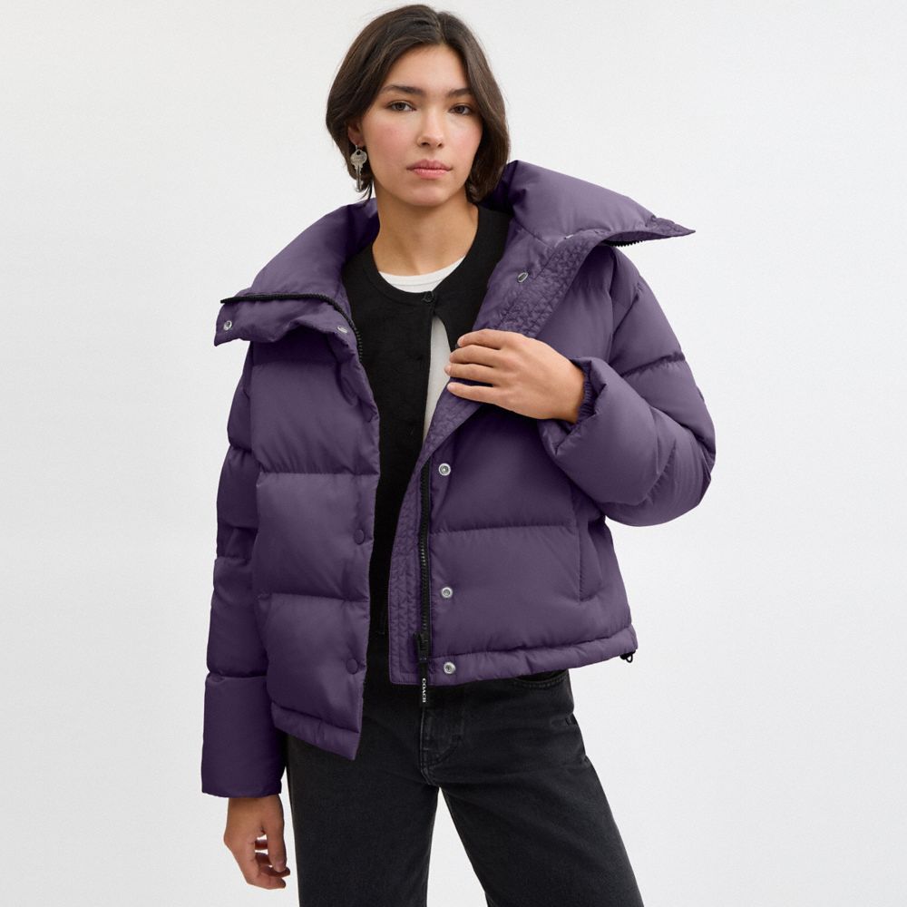 COACH®,Short Puffer In Recycled Polyester,Recycled Polyester,Puffer,Quilted,Down,Sustainable,Casual,Purple,Scale View