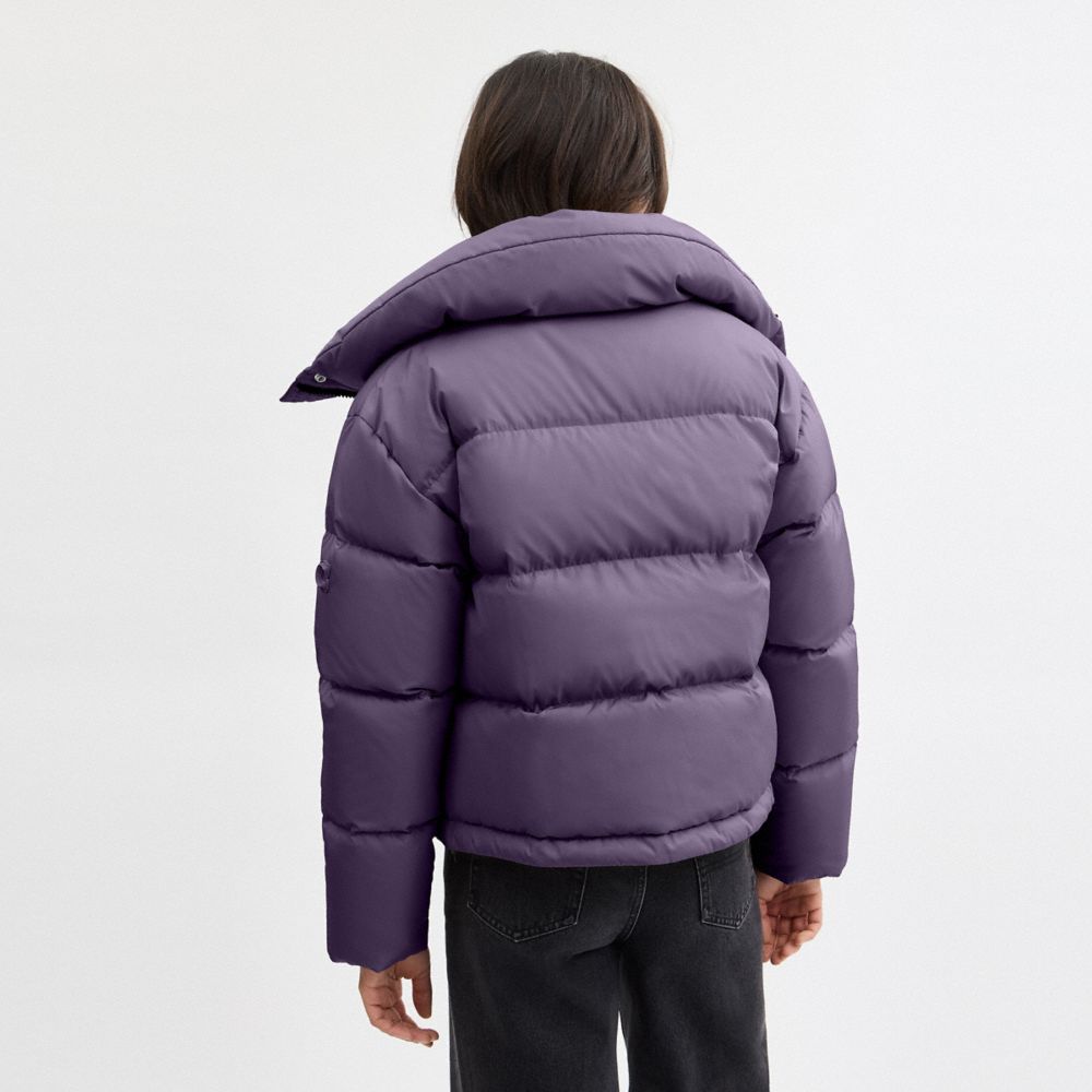 COACH®,Short Puffer In Recycled Polyester,Recycled Polyester,Puffer,Quilted,Down,Sustainable,Casual,Purple,Scale View