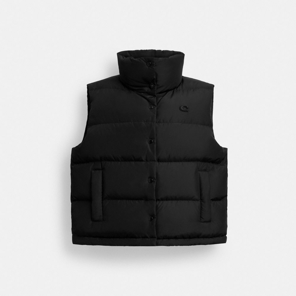 COACH®,Puffer Vest In Recycled Polyester,Black,Front View image number 0