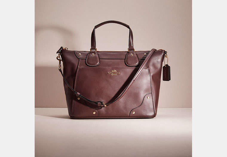 COACH®,RESTORED MICKIE SATCHEL,Leather,Gold/Berry,Front View