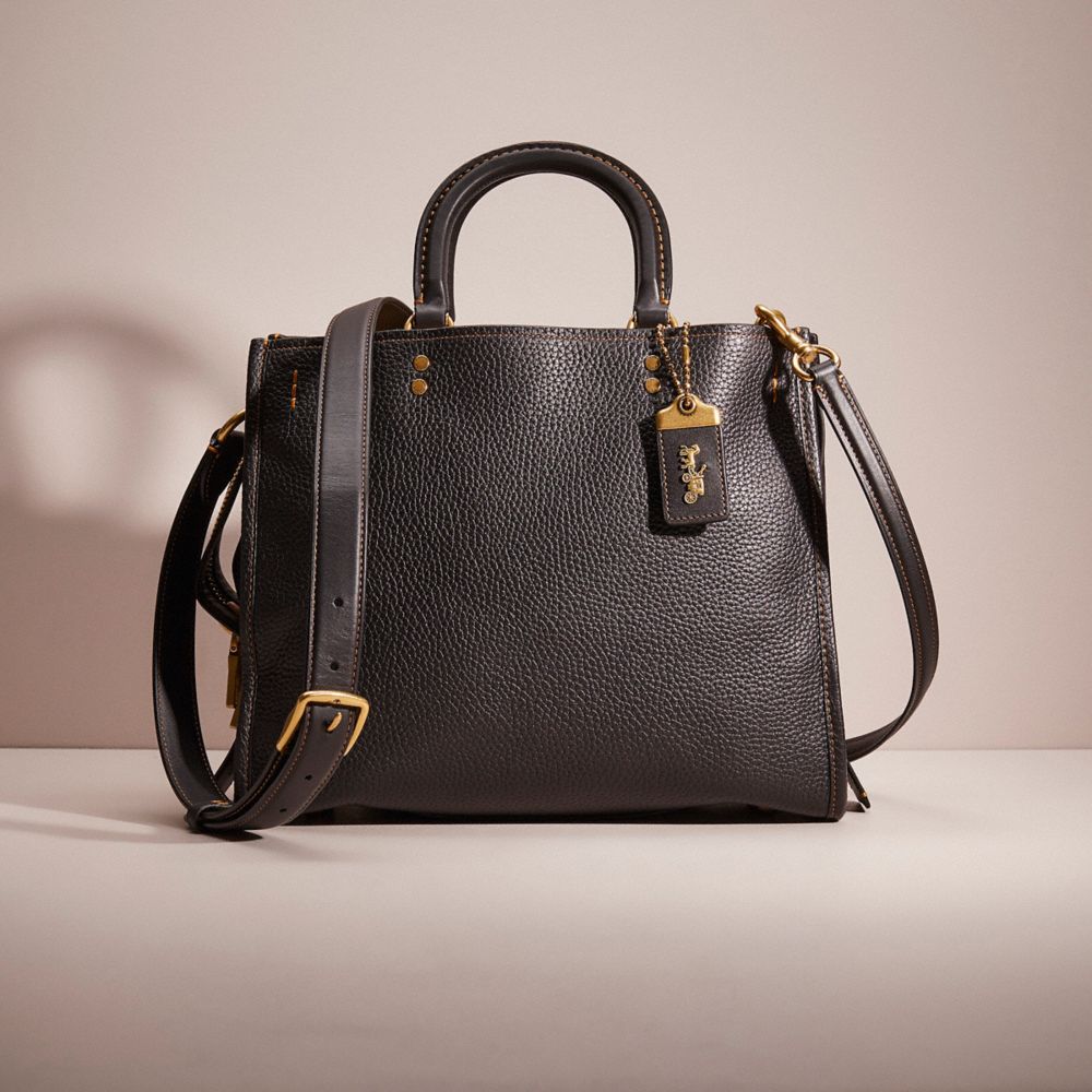 COACH®,RESTORED ROGUE IN REGENERATIVE LEATHER,Pebble Leather,Brass/Black,Front View