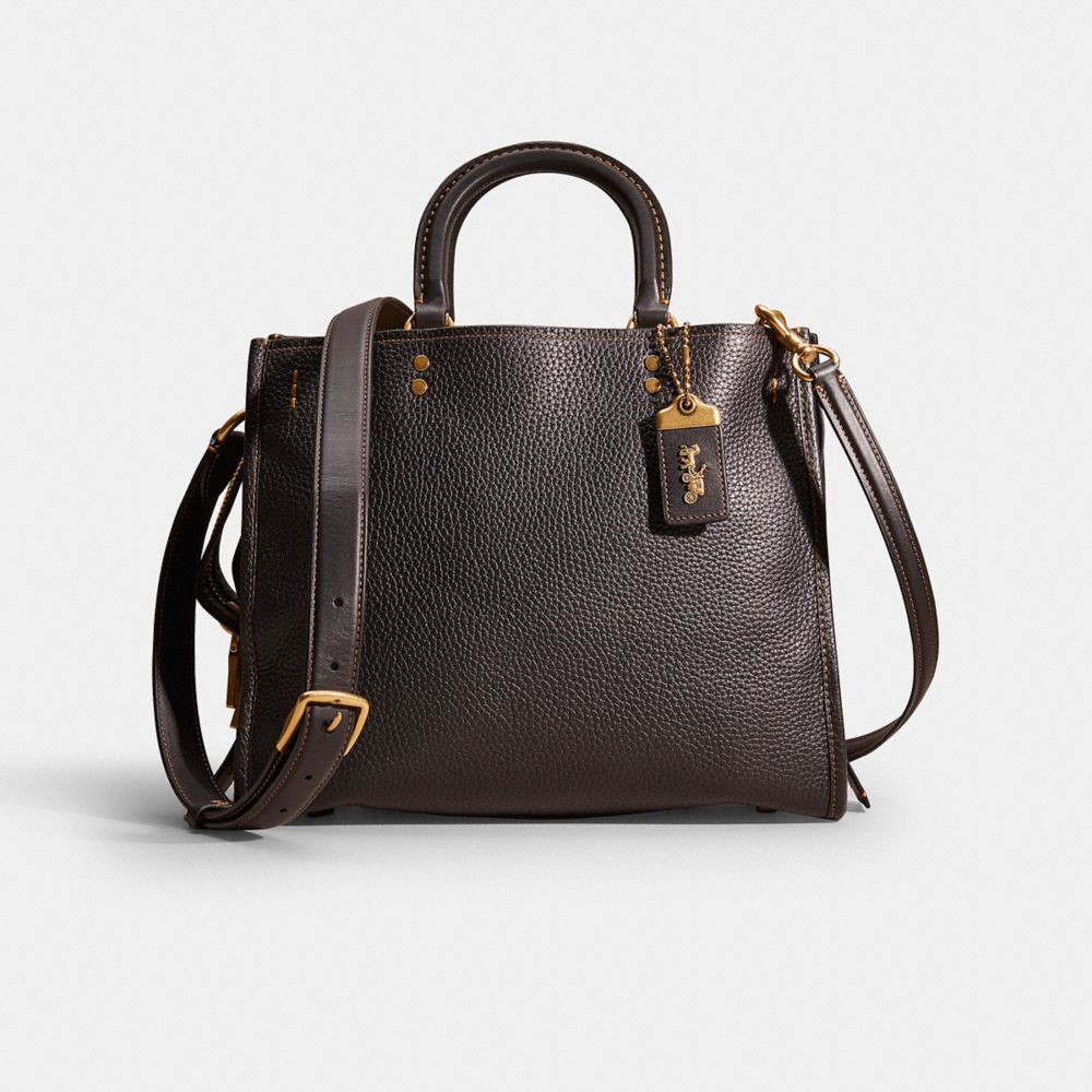 COACH®,RESTORED ROGUE IN REGENERATIVE LEATHER,Pebble Leather,Brass/Black,Front View