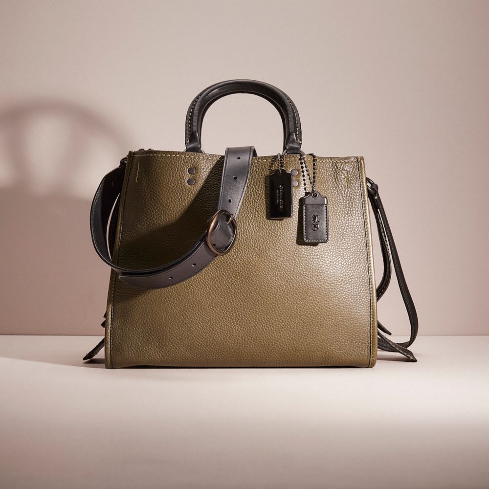 COACH®,RESTORED ROGUE 25 IN REGENERATIVE LEATHER,Pebble Leather,Brass/Army Green Multi,Front View