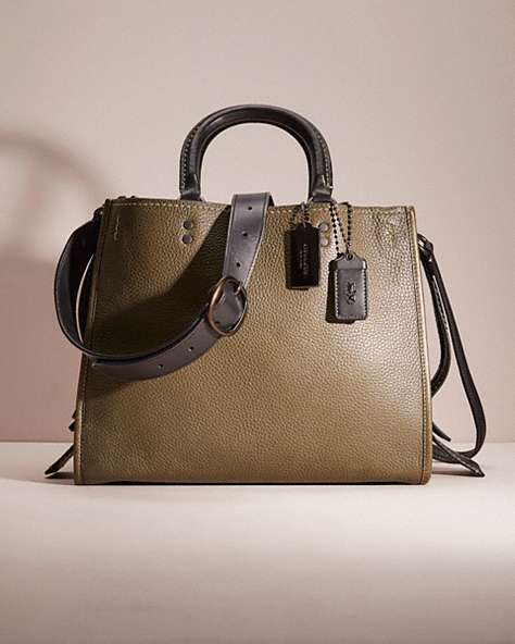 COACH®,RESTORED ROGUE 25 IN REGENERATIVE LEATHER,Pebble Leather,Brass/Army Green Multi,Front View